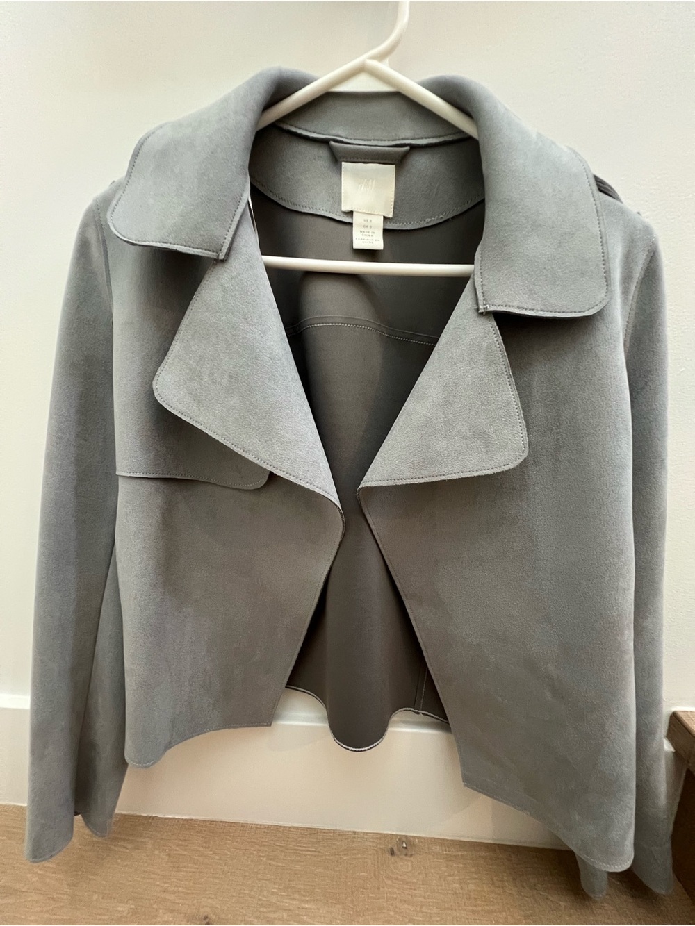 H&M Light Gray Suede-Look Open Front Blazer